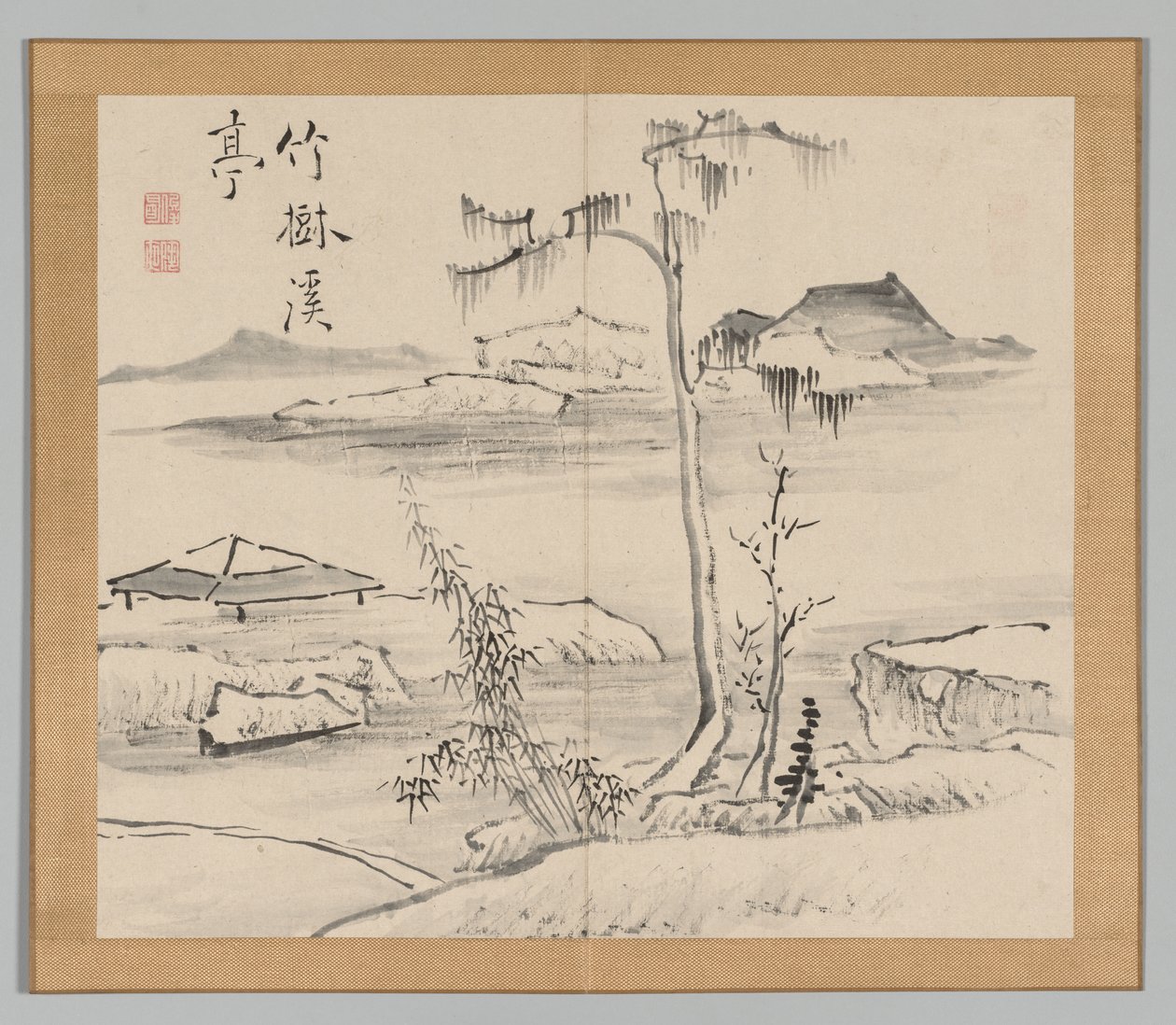 Dobbelt album af landskabsstudier efter Ikeno Taiga, bind 2 blad 24, 1700-tallet. af Aoki Shukuya