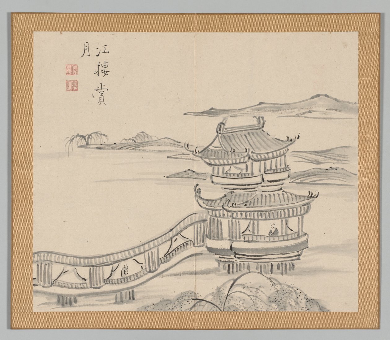 Dobbelt album af landskabsstudier efter Ikeno Taiga, bind 2 blad 25, 1700-tallet. af Aoki Shukuya