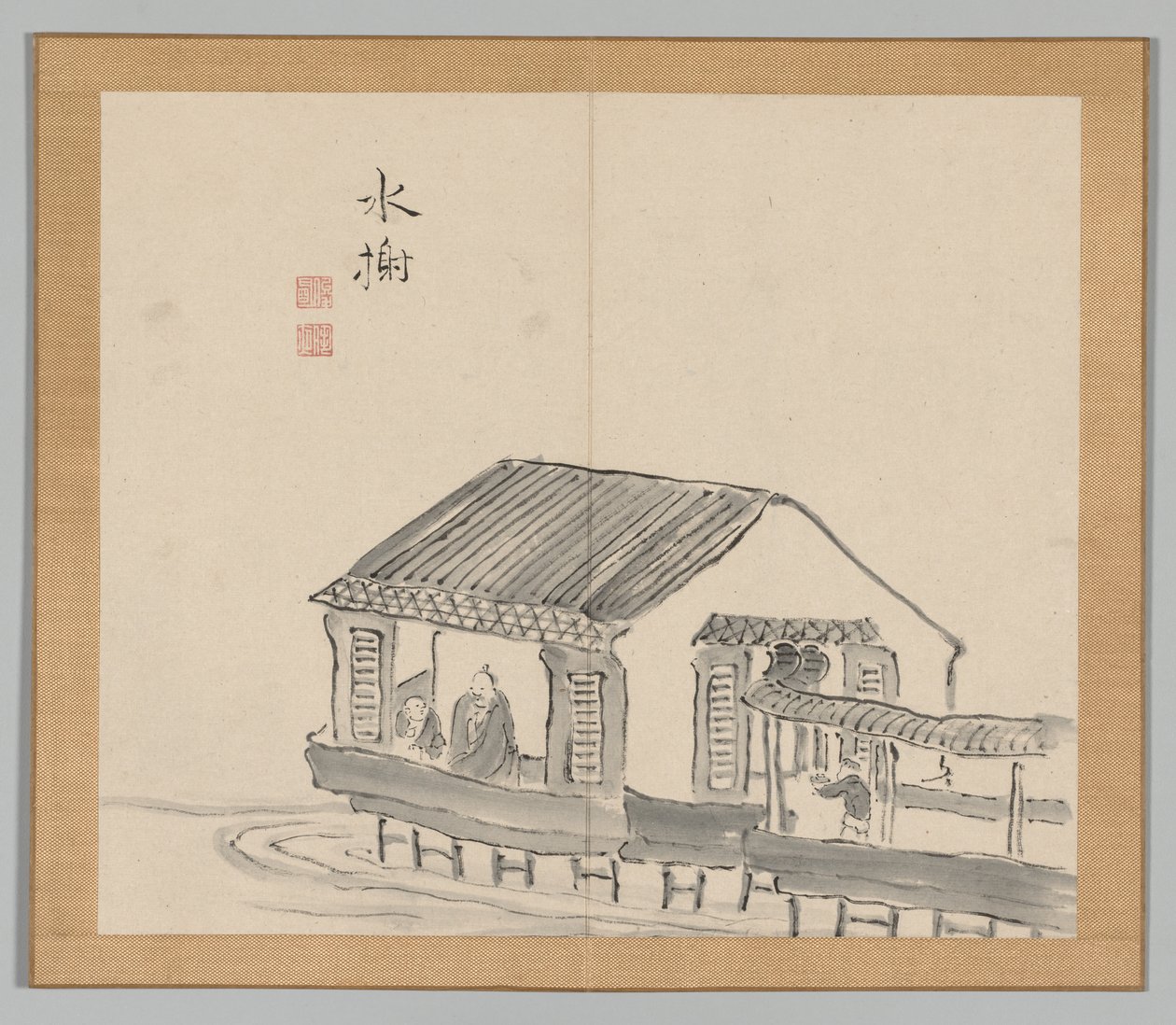 Dobbelt album af landskabsstudier efter Ikeno Taiga, bind 2 blad 29, 1700-tallet. af Aoki Shukuya