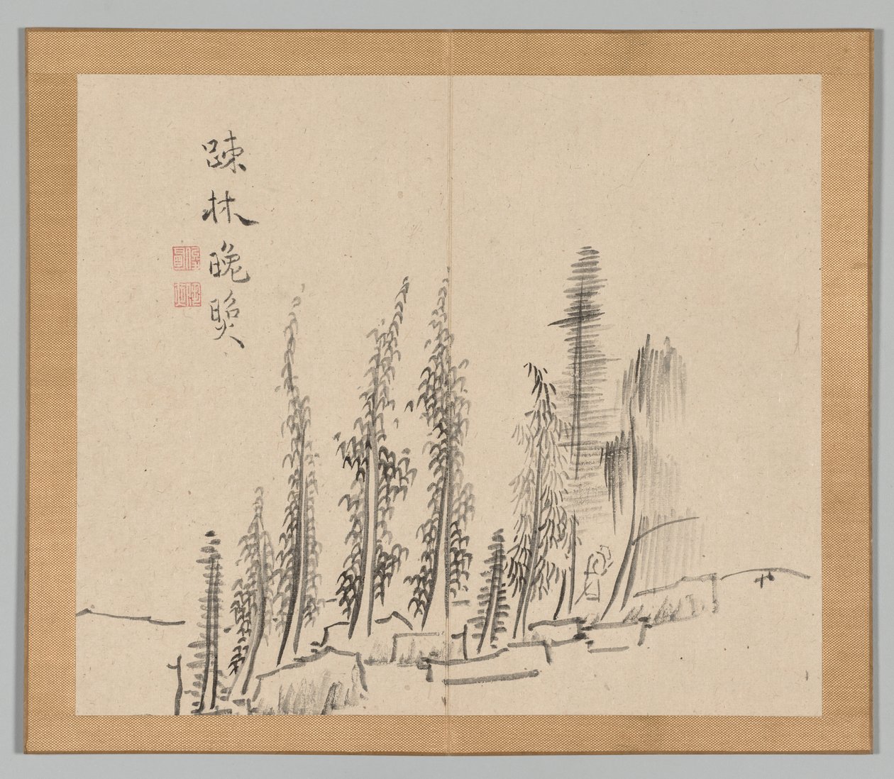 Dobbelt album af landskabsstudier efter Ikeno Taiga, bind 2 blad 30, 1700-tallet. af Aoki Shukuya
