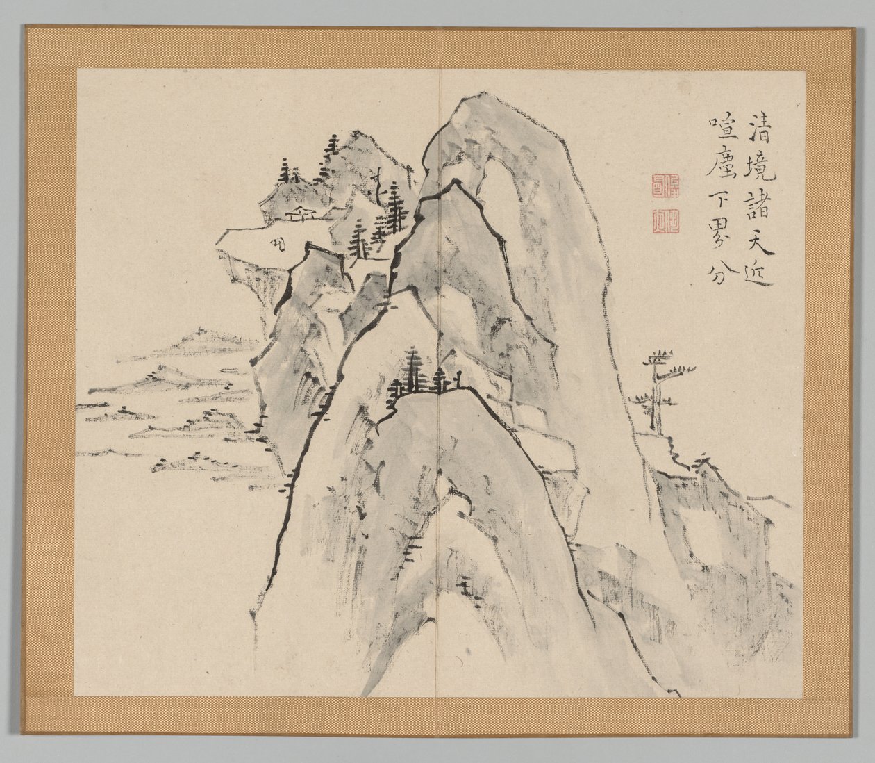 Dobbelt album af landskabsstudier efter Ikeno Taiga, bind 2 blad 33, 1700-tallet. af Aoki Shukuya