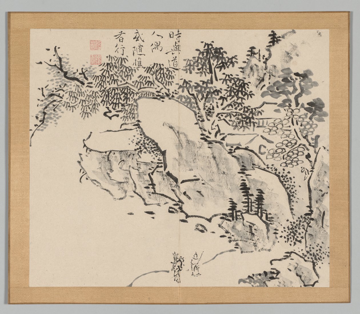 Dobbelt album af landskabsstudier efter Ikeno Taiga, bind 2 blad 34, 1700-tallet. af Aoki Shukuya