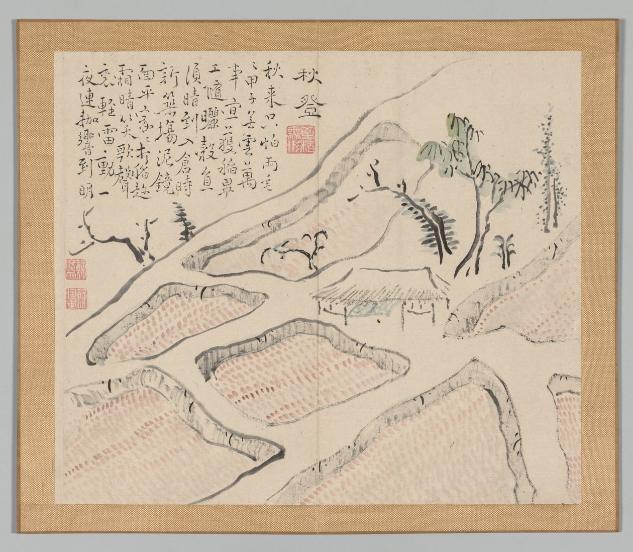 Dobbelt album af landskabsstudier efter Ikeno Taiga, bind 2 blad 35, 1700-tallet. af Aoki Shukuya