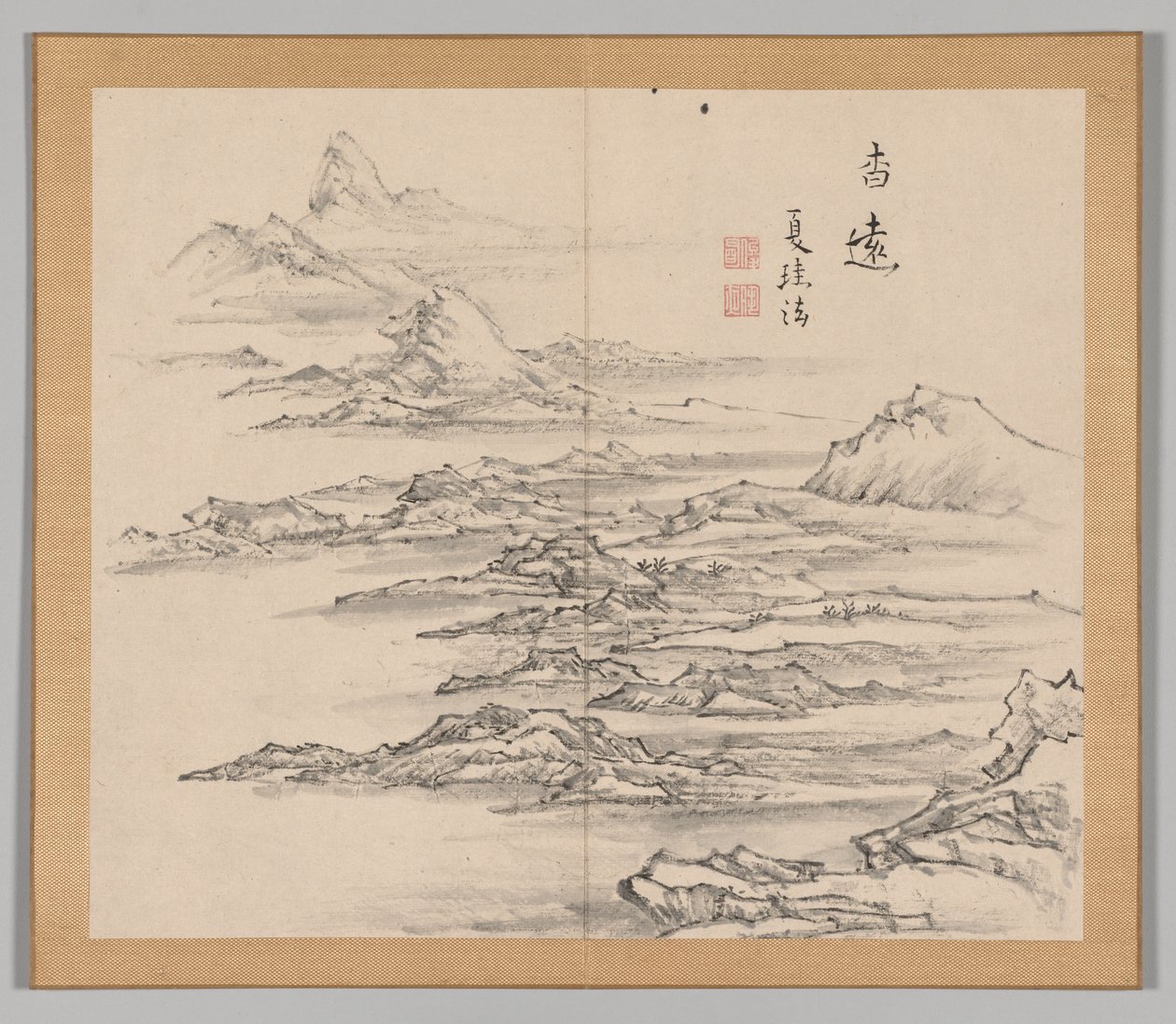 Dobbelt album af landskabsstudier efter Ikeno Taiga, bind 2 blad 5, 1700-tallet. af Aoki Shukuya