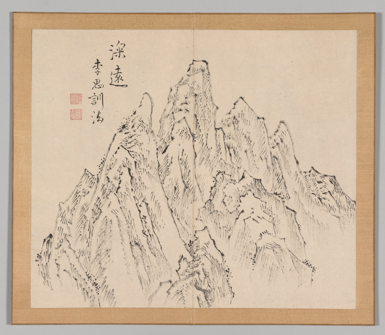 Dobbelt album af landskabsstudier efter Ikeno Taiga, bind 2 blad 6, 1700-tallet. af Aoki Shukuya