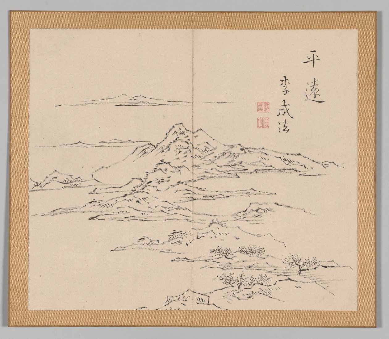 Dobbelt album af landskabsstudier efter Ikeno Taiga, bind 2 blad 8, 1700-tallet. af Aoki Shukuya