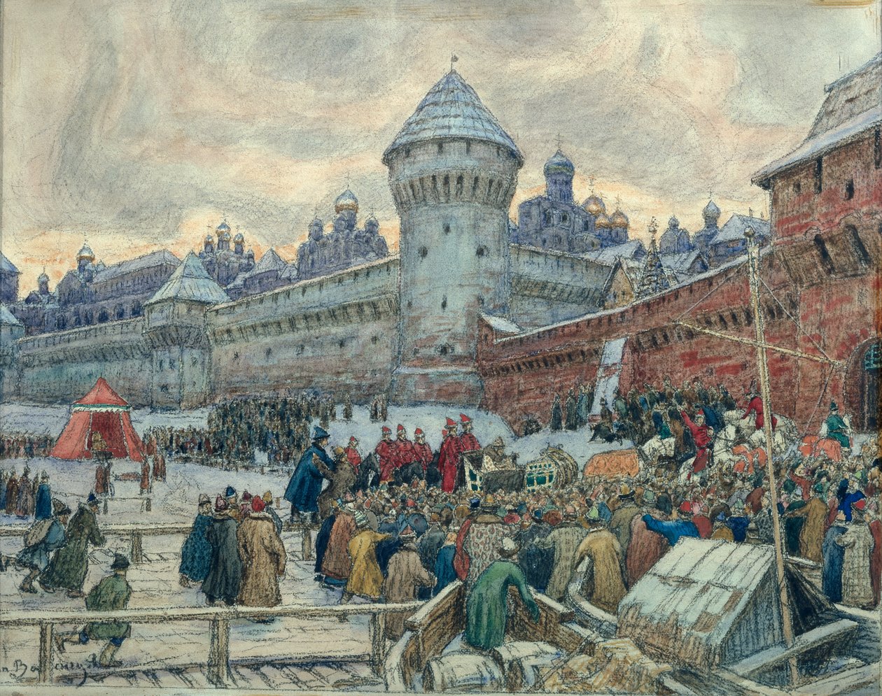 Det gamle Moskva, afgang efter en kamp af Apollinari Mikhailovich Vasnetsov