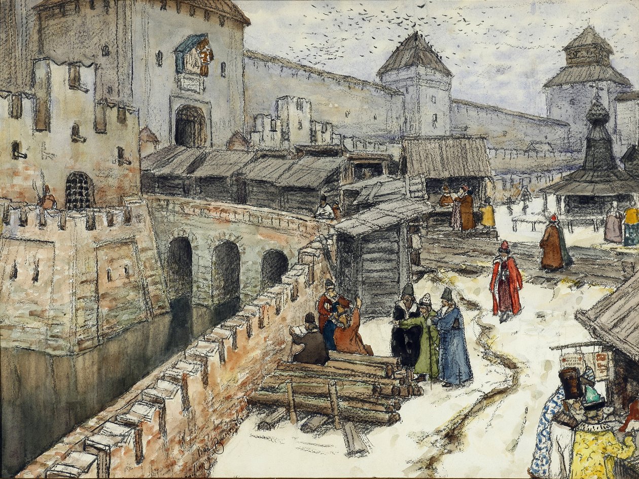 Moskva i det 17. århundrede. Boghandlere på Kristus Frelserens bro, 1902 af Apollinari Mikhailovich Vasnetsov