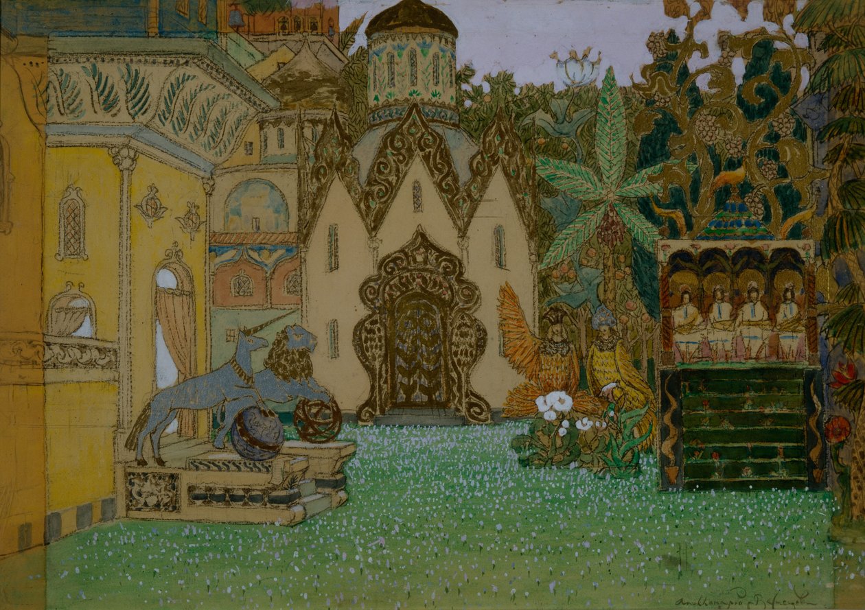 Scenedesign til operaen The Legend of the Invisible City of Kitezh and the Maiden Fevronia af N. Rimsky-Korsakov, 1907 af Apollinari Mikhailovich Vasnetsov