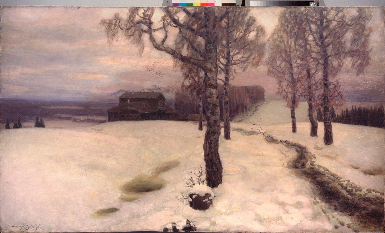 A Breath of Spring - Maleri af Appolinari Mikhaylovich Vasnetsov (1856-1933), olie på lærred af Apollinari Mikhailovich Vasnetsov