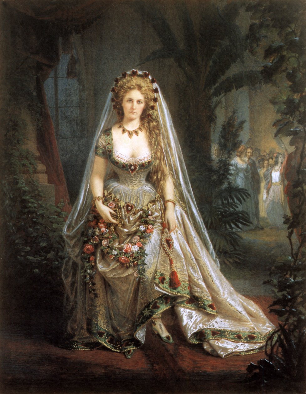 Grevinden af Castiglione som Hjerternes Dronning, efter et fotografi af Pierre-Louis Pierson (1822-1913) 1861-63 (saltet papirtryk overmalet med gouache) af Aquilin Schad