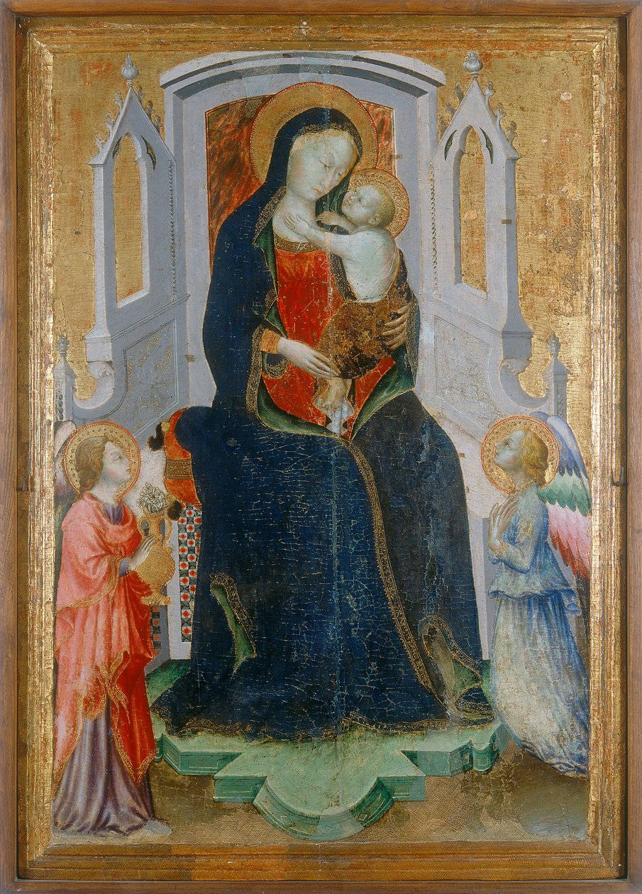 Madonna og Child troner med to engle af Arcangelo di Cola da Camerino
