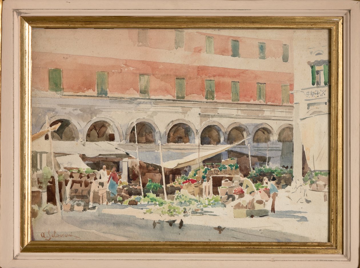Fruit Market (akvarel på papir på karton) af Arcangelo Salvarani