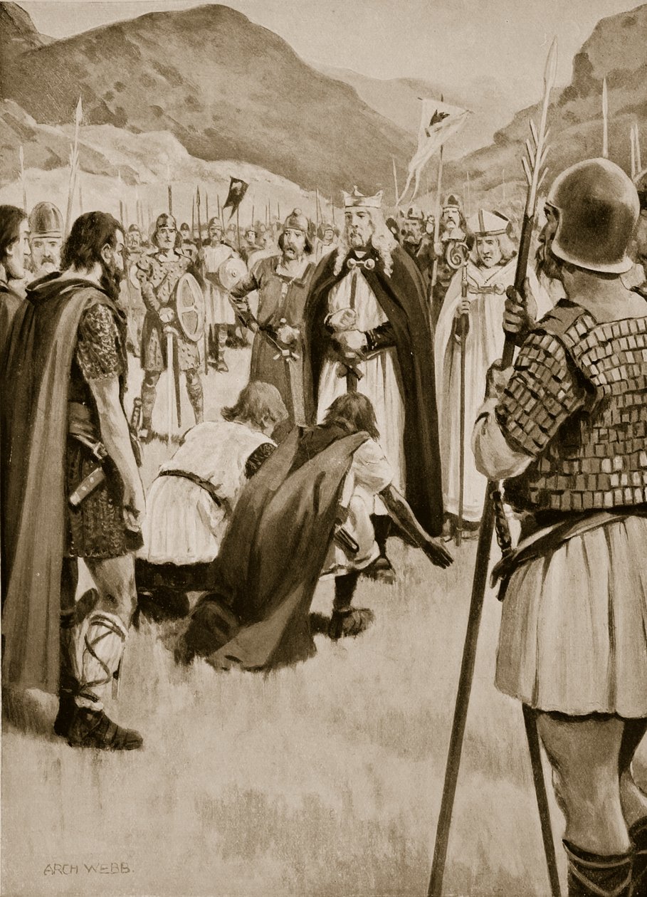 Rådet i Dacor i 926, da Athelstan fordrev Guthfrith, den unge konge af det danske Northumbria, illustration fra "Hutchinson