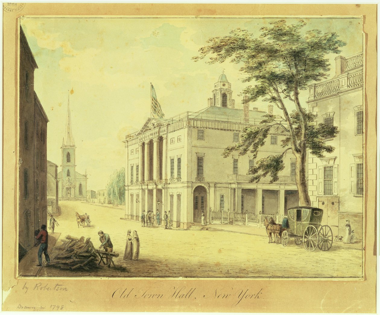 The Old Town Hall (Federal Hall) New York City, 1798 (grafit, wc, pen og blæk på papir) af Archibald Robertson