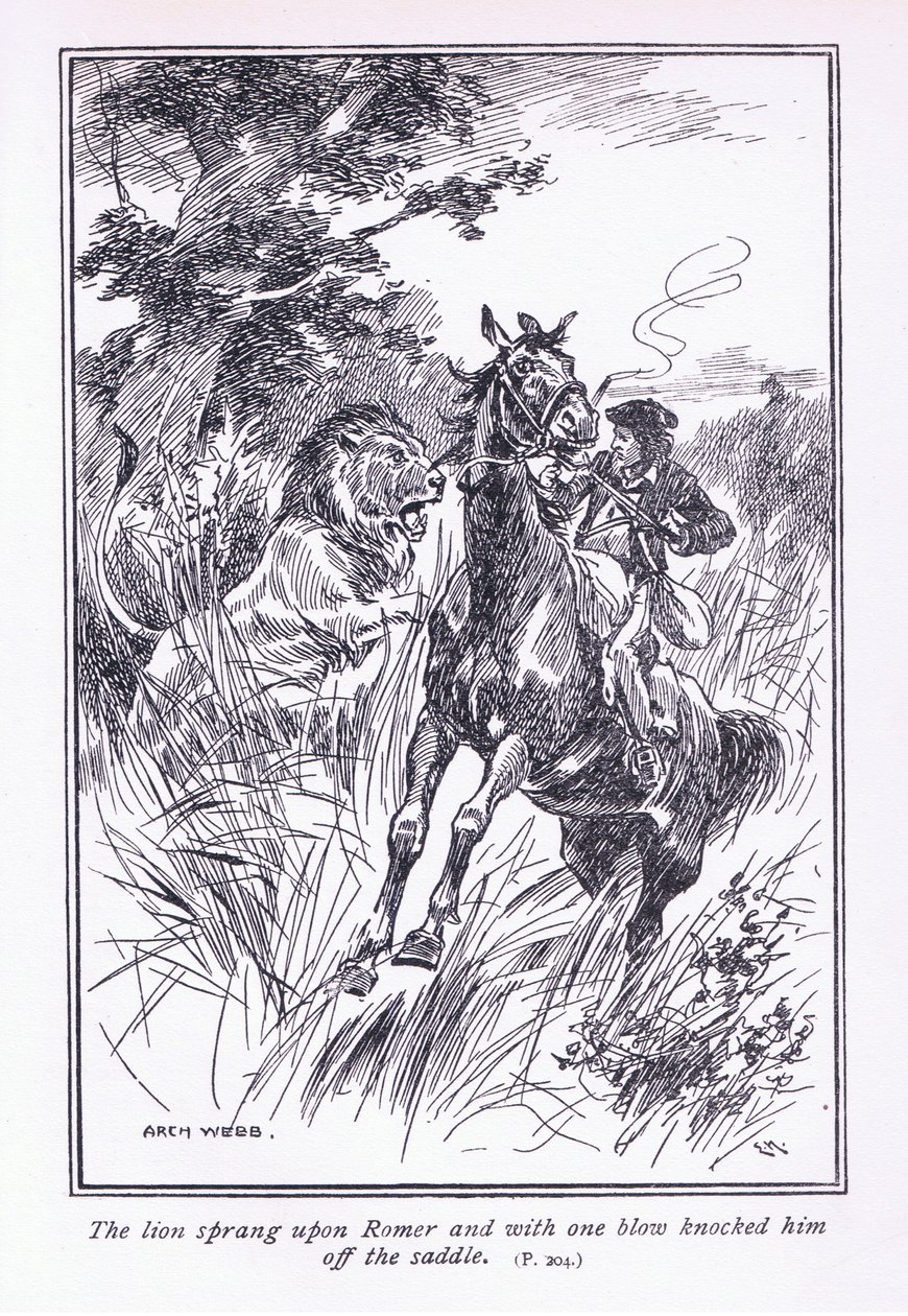Løven sprang over Romer og slog ham med et slag af sadlen, 1900-tallet af Archibald Webb