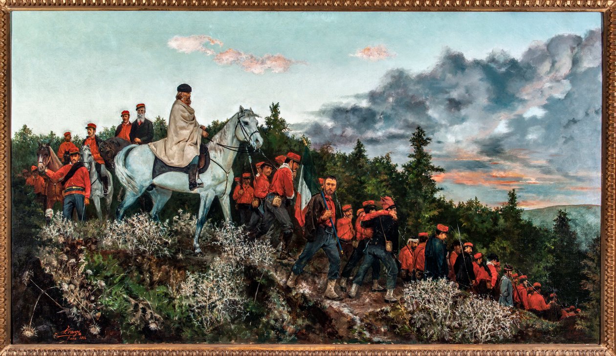 Slaget ved Mentana udkæmpede den 3. november 1867 (olie på lærred af Archimede Tranzi