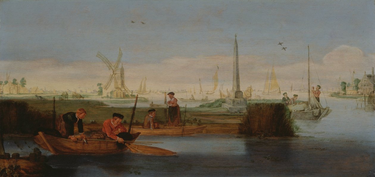 Flodscene med fiskere (olie på lærred) af Arentsz van der Cabel