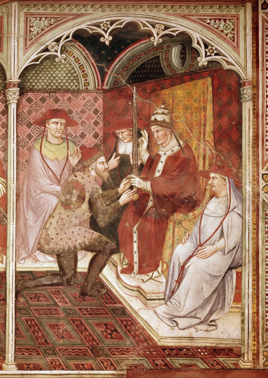 Historien om pave Alexander III, paven der gav sværdet til Doge Ziani, 1407 af Aretino Luca Spinello or Spinelli