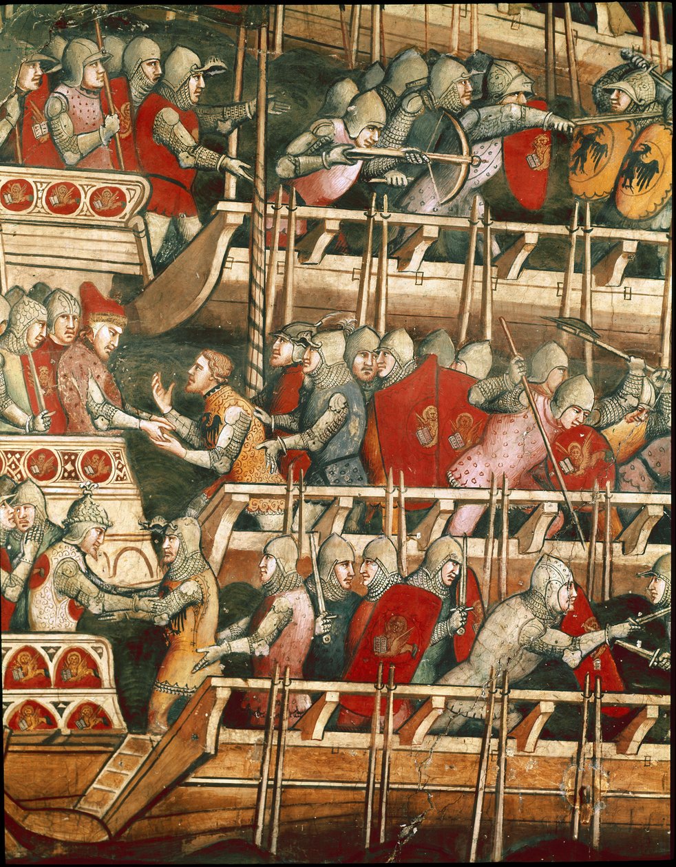 Søslag i Punta Salvore i Trieste-bugten. Detalje af gidseludvekslingerne (Fresco af Aretino Luca Spinello or Spinelli