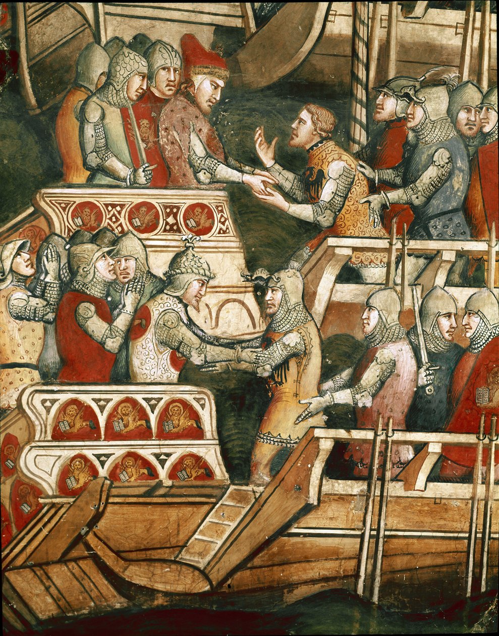 Søslag i Punta Salvore i Trieste-bugten. Detalje af gidseludvekslingerne (Fresco af Aretino Luca Spinello or Spinelli