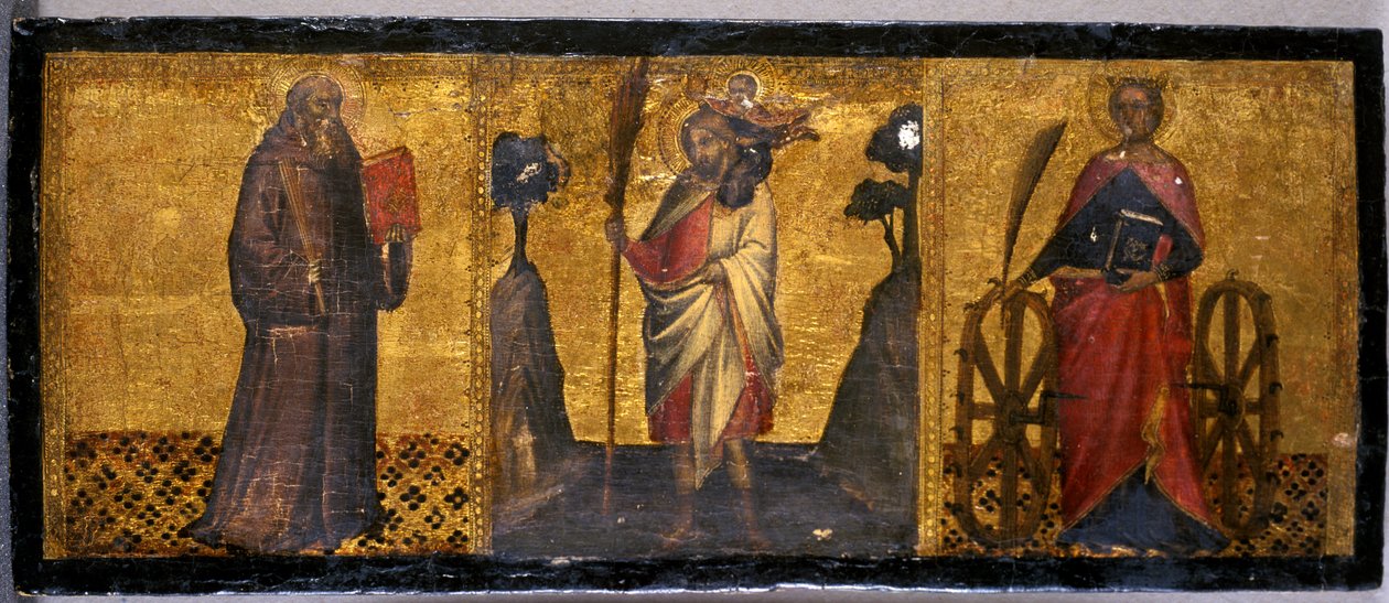 St. Benedikt, Skt. Christopher og St. Catherine, ca. 1400 (tempera på poppeltræ) af Aretino Luca Spinello or Spinelli