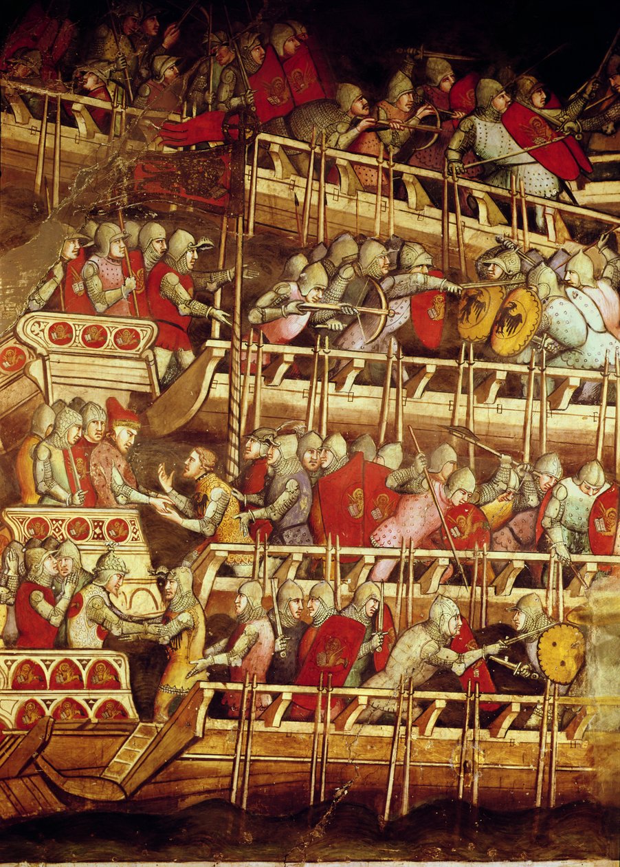 Historien om pave Alexander III (1105-81): Den venetianske flåde sejrede over kejser Frederik Barbarossas (ca. 1123-90) 1407 af Aretino Luca Spinello or Spinelli