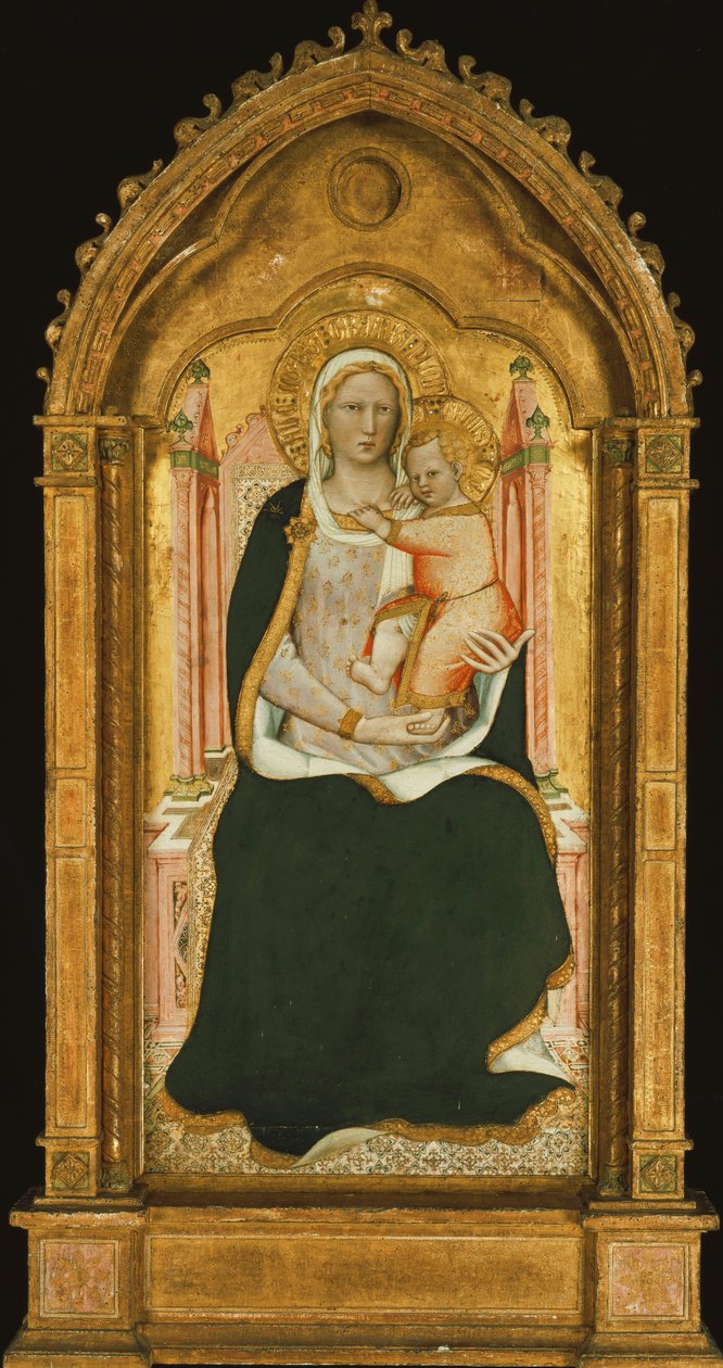 Madonnaen og barnet troner, af Aretino Luca Spinello or Spinelli