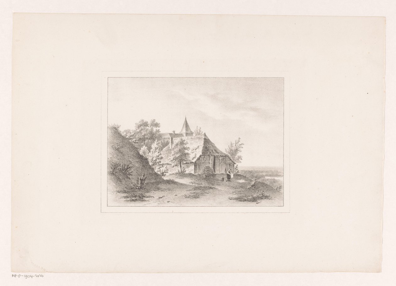 Landsbykant med kvinde, der hvider vasketøjet af Arie Ketting de Koningh (attributed to)