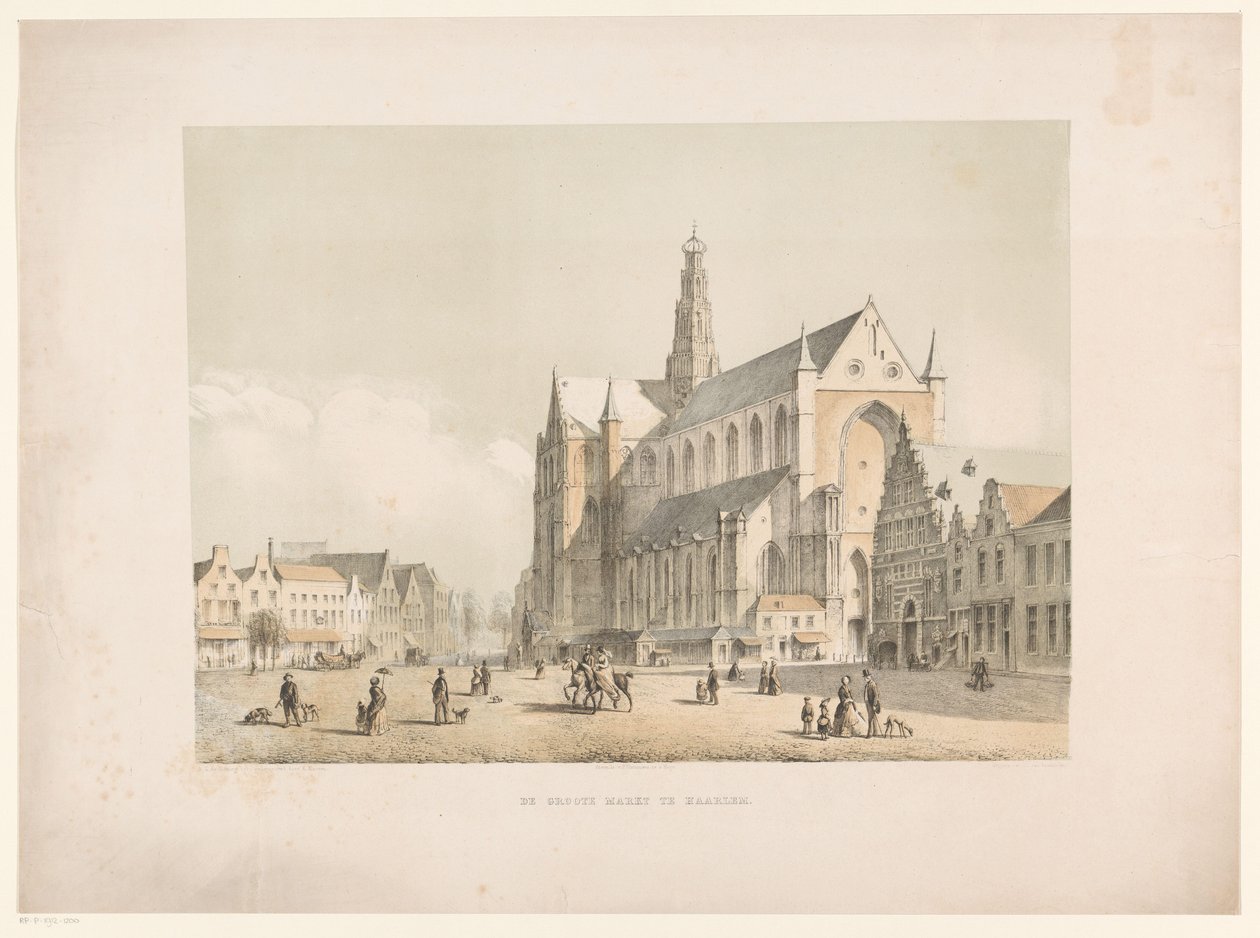 Udsigt over Sint-Bavo Kirke og Grote Markt i Haarlem Groote Markt i Haarlem (titel på objekt) af Arie Ketting de Koningh