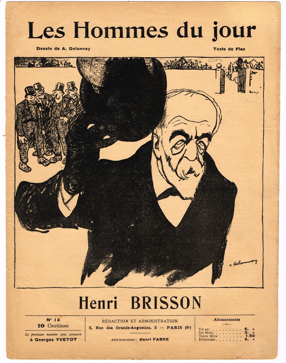 Omslag til "Les Hommes du jour", satirisk B & W af Aristide Delannoy