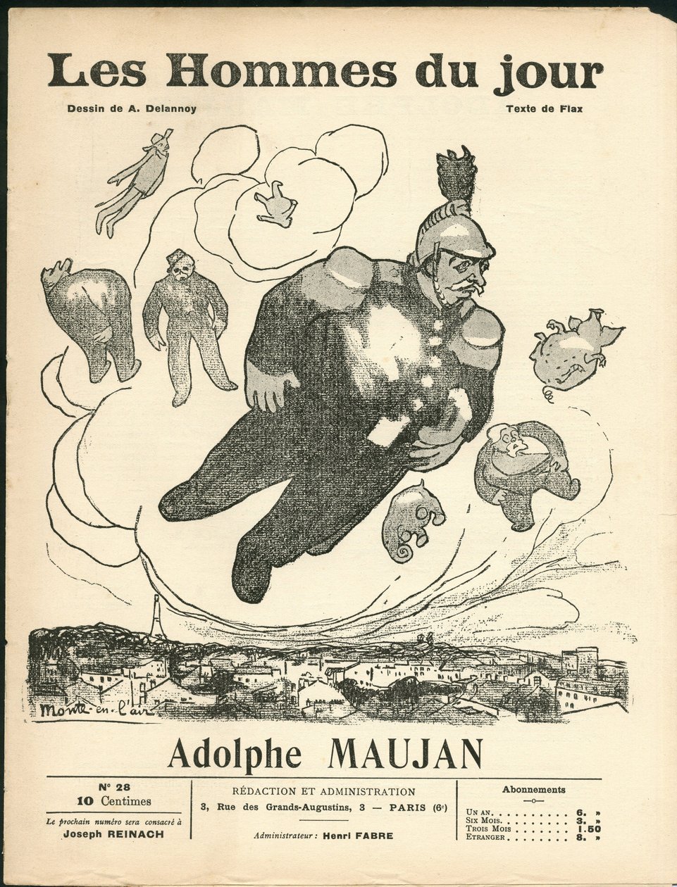 Cover af ""Dagens mænd"", ca. 1905 - Illustration af Aristide Delannoy (1874-1911): Balloner - Clemenceau George, Jaures Jean, Fallieres Armand (1841-1931), Maujan Adolphe (1853-1914) af Aristide Delannoy