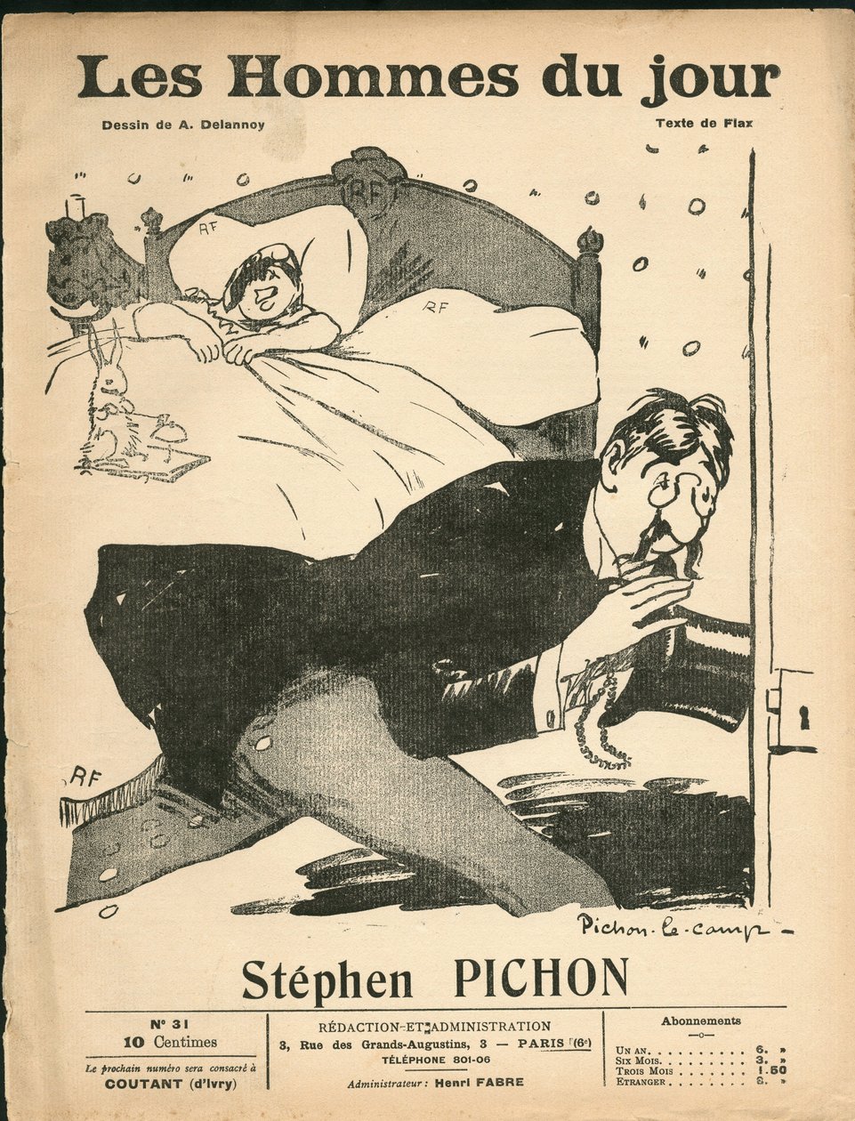 Cover af "" The Men of the Day"", omkring 1905 - Illustration af Aristide Delannoy (1874-1911): Soveværelse - Marianne, Pichon Stephen (1857-1933) af Aristide Delannoy