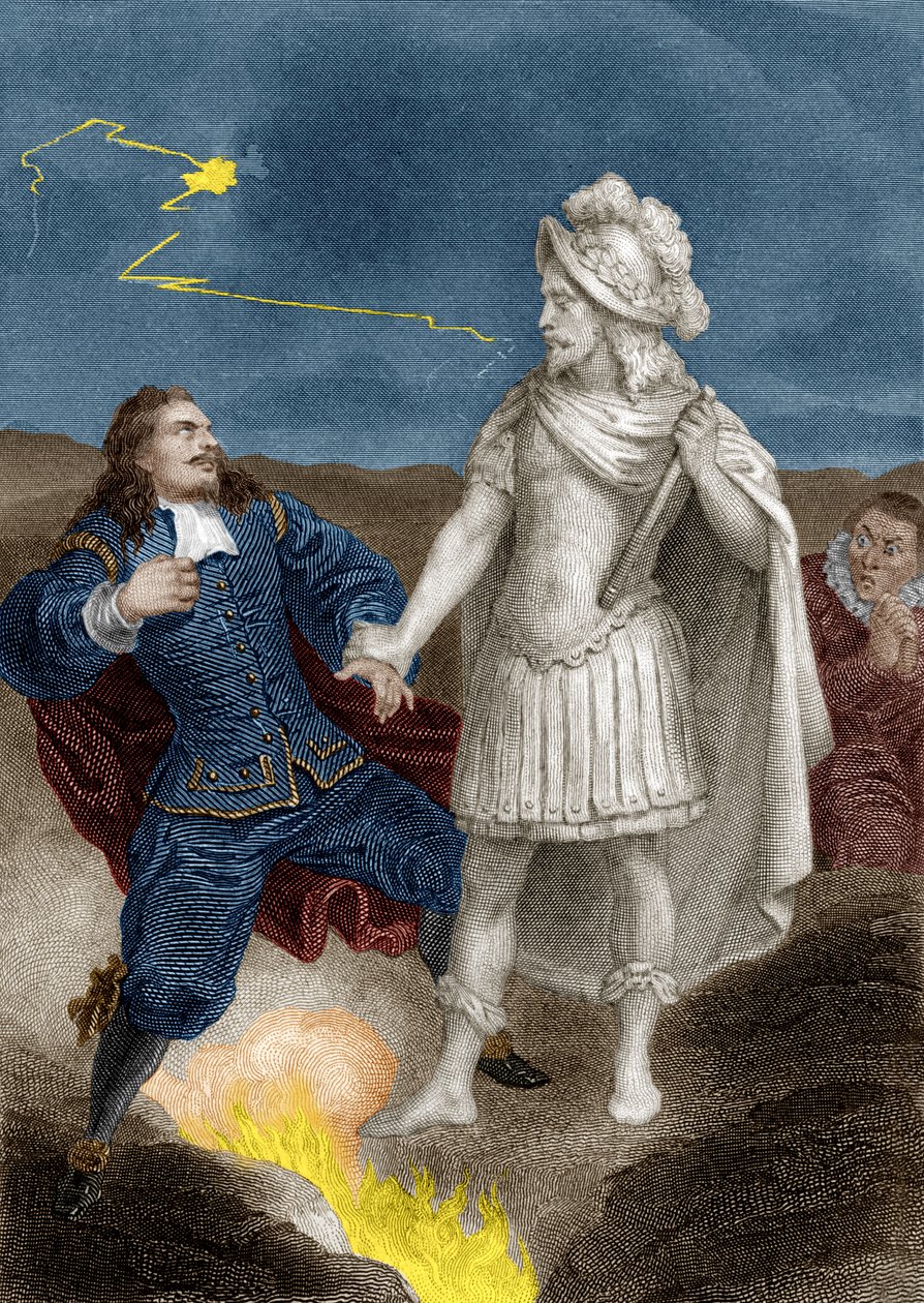 Spil Don Juan af Molière: Don Juan med statuen af kommandanten, 1870 af Aristide Delannoy