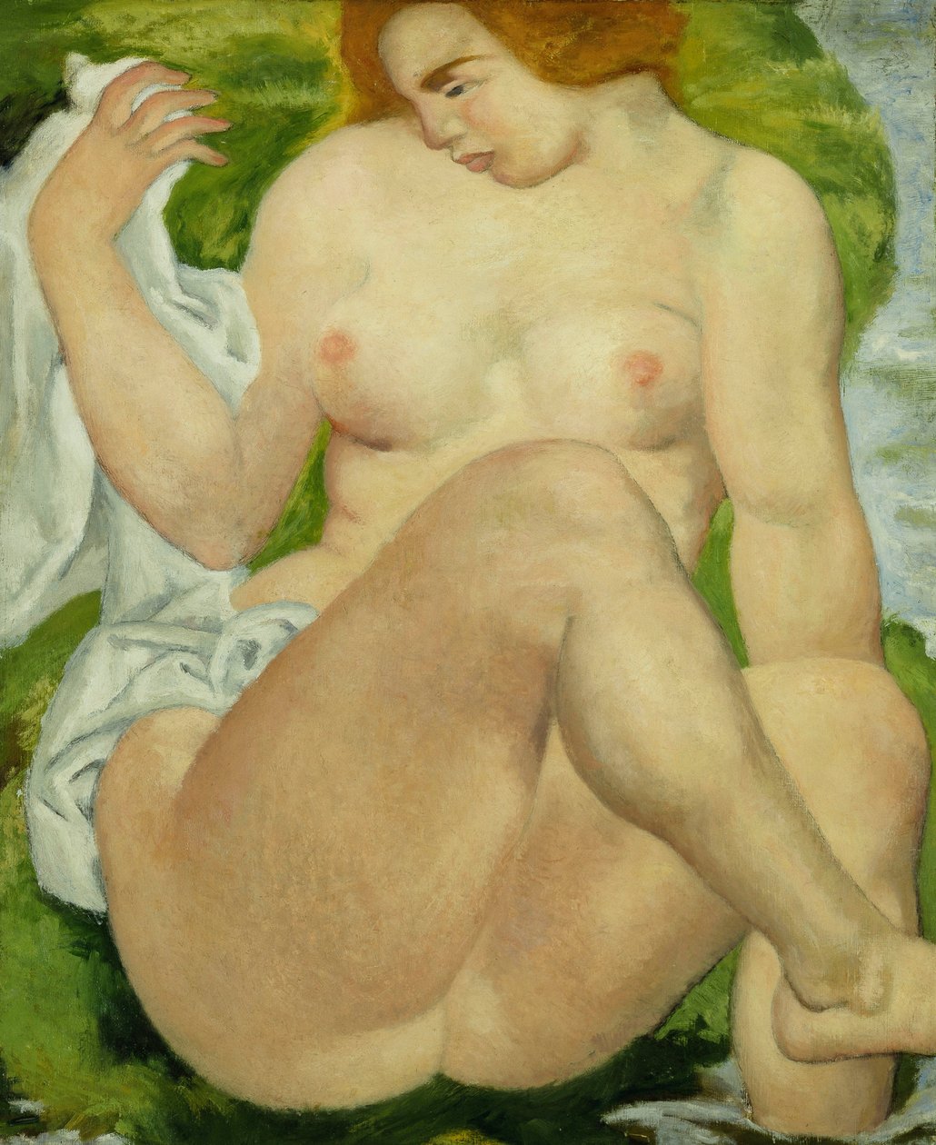 Badende ved kanten af floden; Baigneuse au Bord de la Riviere, ca. 1935 (olie på lærred) af Aristide Maillol