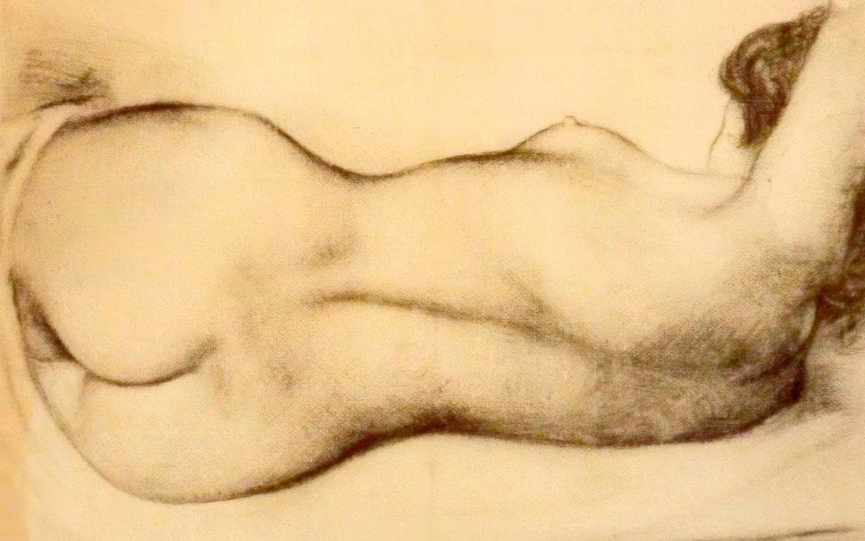 Skitse af en liggende nøgen kvinde af Aristide Maillol