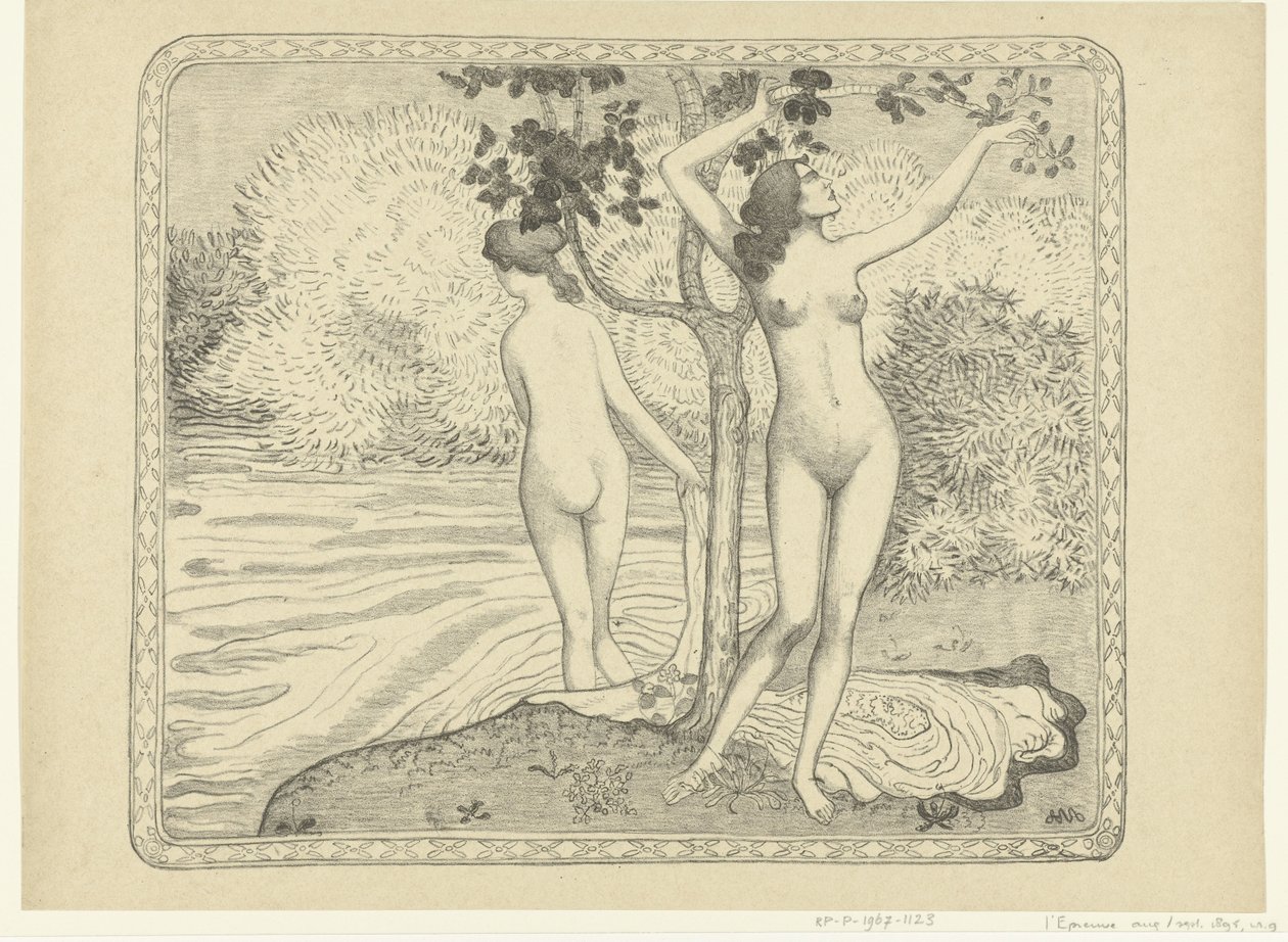 Twee badende kvinder ved vandkant Zomer To nøgne badende under et træ ved vandet Sommer The Trial (serietitel) af Aristide Maillol