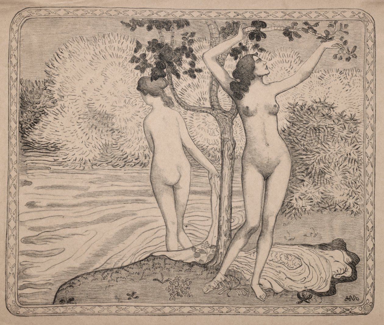 To badende under et træ ved vandkanten af Aristide Maillol