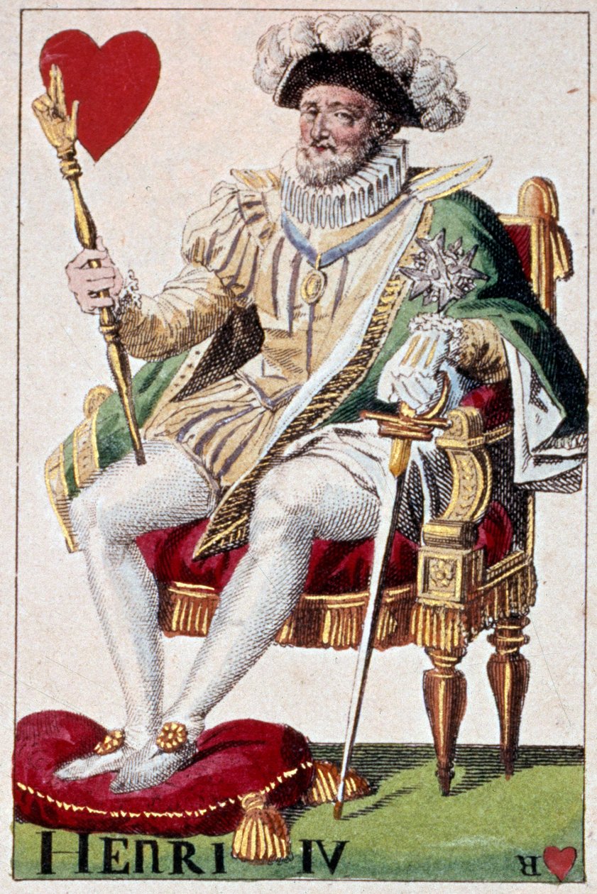 Repræsentation af kong Henrik IV (1553-1610). Detalje af et spillekort lavet af Gustave Houbigant (1789-1862) 1800-tallets Paris B.N. af Armand Gustave Houbigant