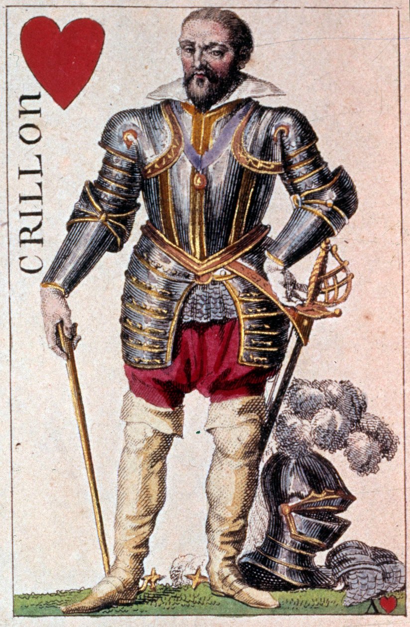 Repræsentation af Louis de Balbes de Berton, ridder med tilnavnet den modige Crillon. Detalje af et spillekort lavet af Gustave Houbigant (1789-1862) 1800-tallets Paris B.N. af Armand Gustave Houbigant