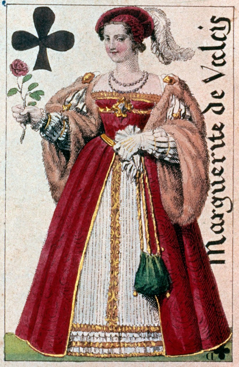 Repræsentation af Marguerite de Valois (1553 - 1615) kendt som dronning Margot. Detalje af et spillekort lavet af Gustave Houbigant (1789-1862) 1800-tallets Paris B.N. af Armand Gustave Houbigant