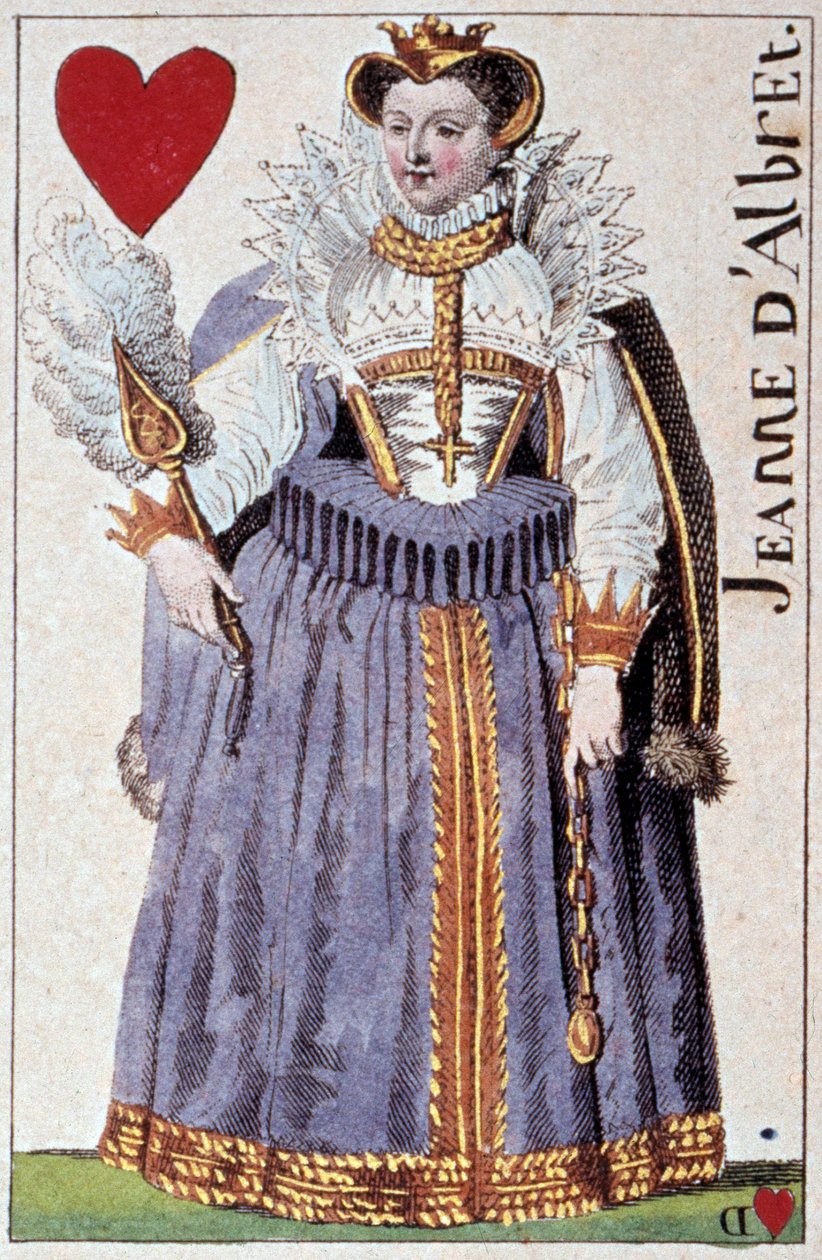 Repræsentation af dronning Jeanne af Albret (Joan III af Navarra) (1528-1572) mor til Henrik IV (1553-1610). Detalje af et spillekort lavet af Gustave Houbigant (1789-1862) 1800-tallets Paris B.N. af Armand Gustave Houbigant