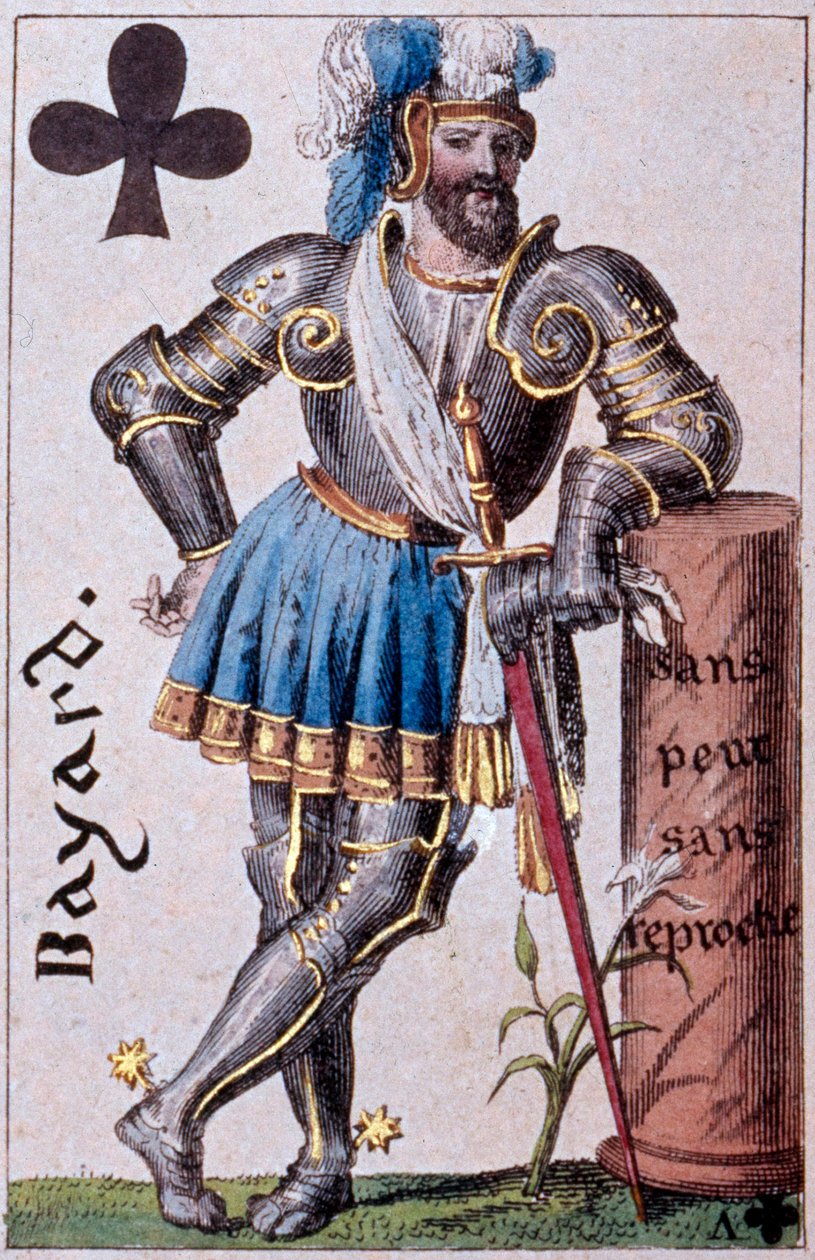Repræsentation af ridderen Pierre Terrail, Lord of Bayard (1476-1524). Detalje af et spillekort lavet af Gustave Houbigant (1789-1862) 1800-tallets Paris B.N. af Armand Gustave Houbigant
