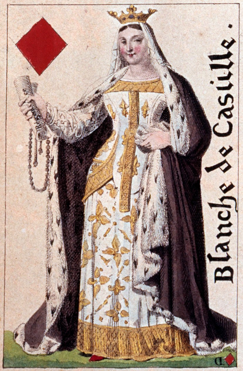 Repræsentation af den hvide dronning af Castilla (1188-1252). Detalje af et spillekort lavet af Gustave Houbigant (1789-1862) 1800-tallets Paris B.N. af Armand Gustave Houbigant