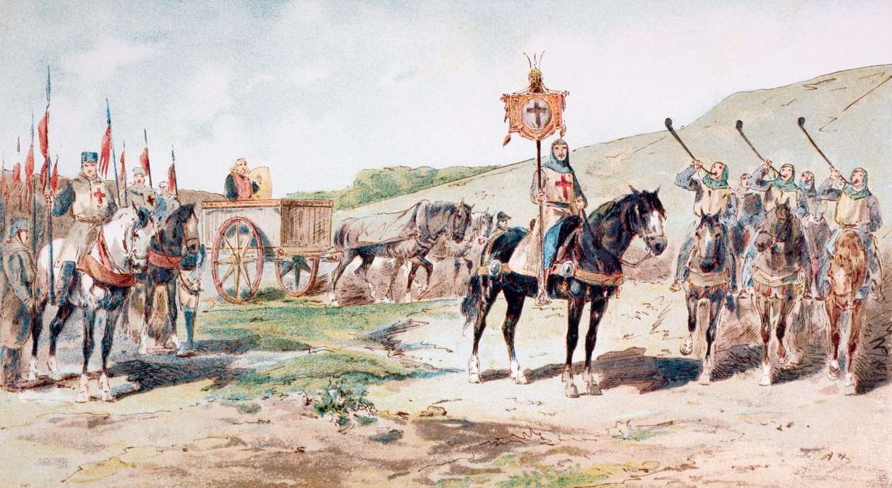 Korsfarere på march i det 11. århundrede med en hestetrukket forsyningsvogn, 1886 af Armand Jean Heins