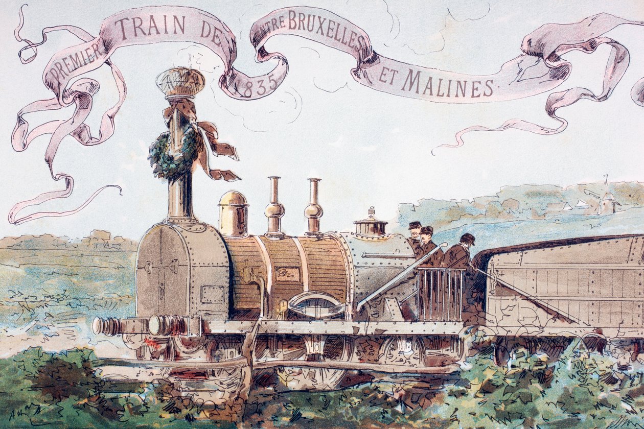 Billede, der fejrer det første tog fra Bruxelles til Mechlin i 1835, 1886 af Armand Jean Heins