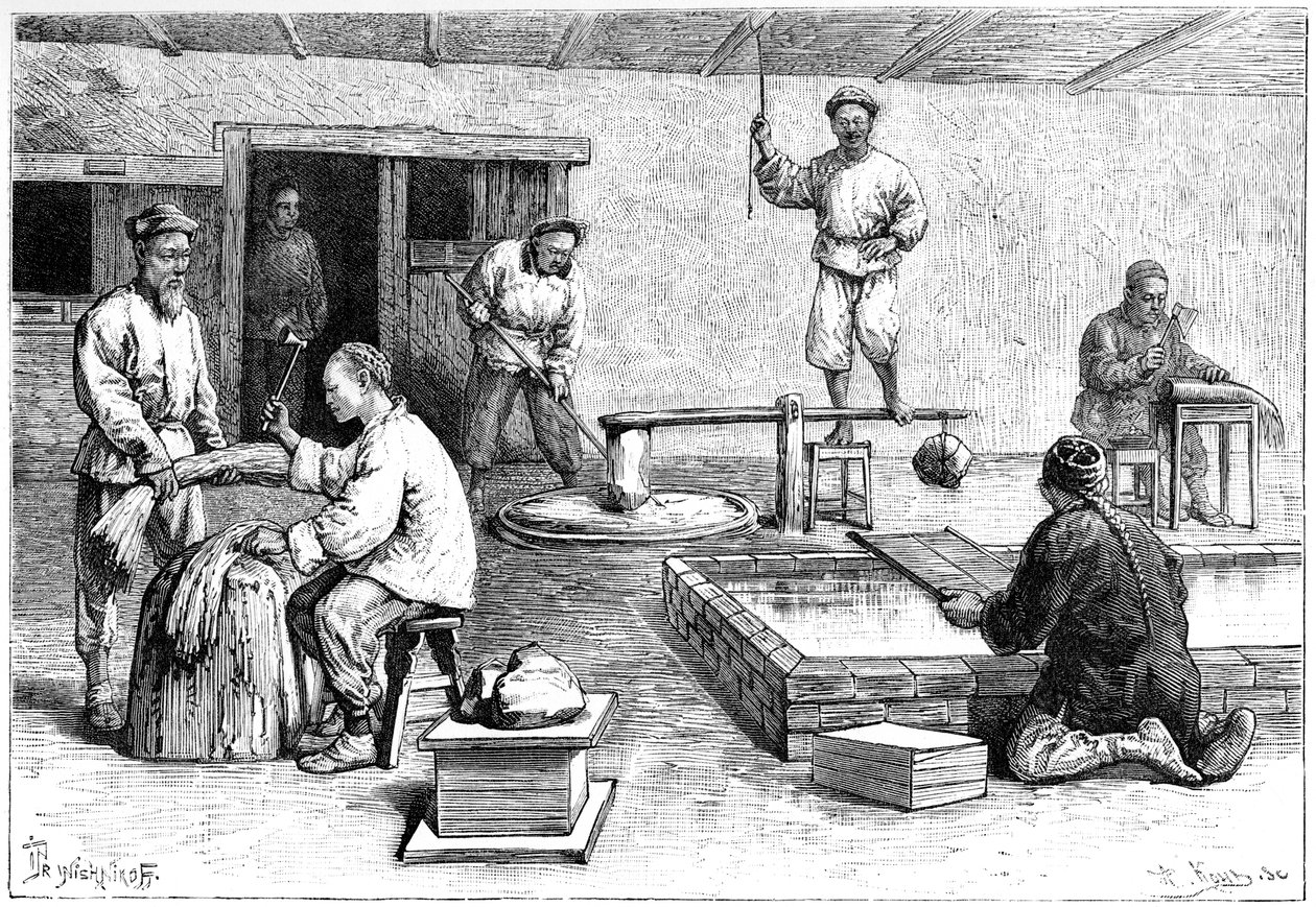 En papirfabrik, Kina, 1895. af Armand Kohl