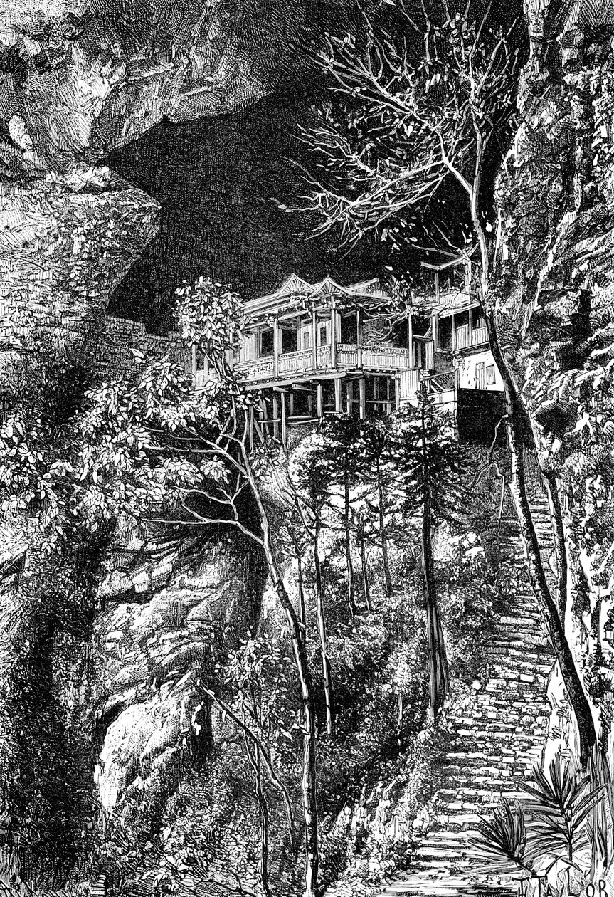 Buddhistisk kloster, Yuen-Fu on the Min, syd for Fuchu-Fu, c1890 af Armand Kohl