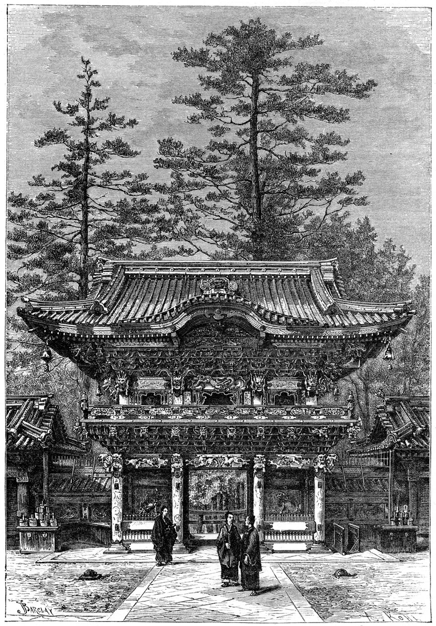Portiko af de fire dragers tempel Nikko Toshogu, Nikko, Japan, 1895. af Armand Kohl