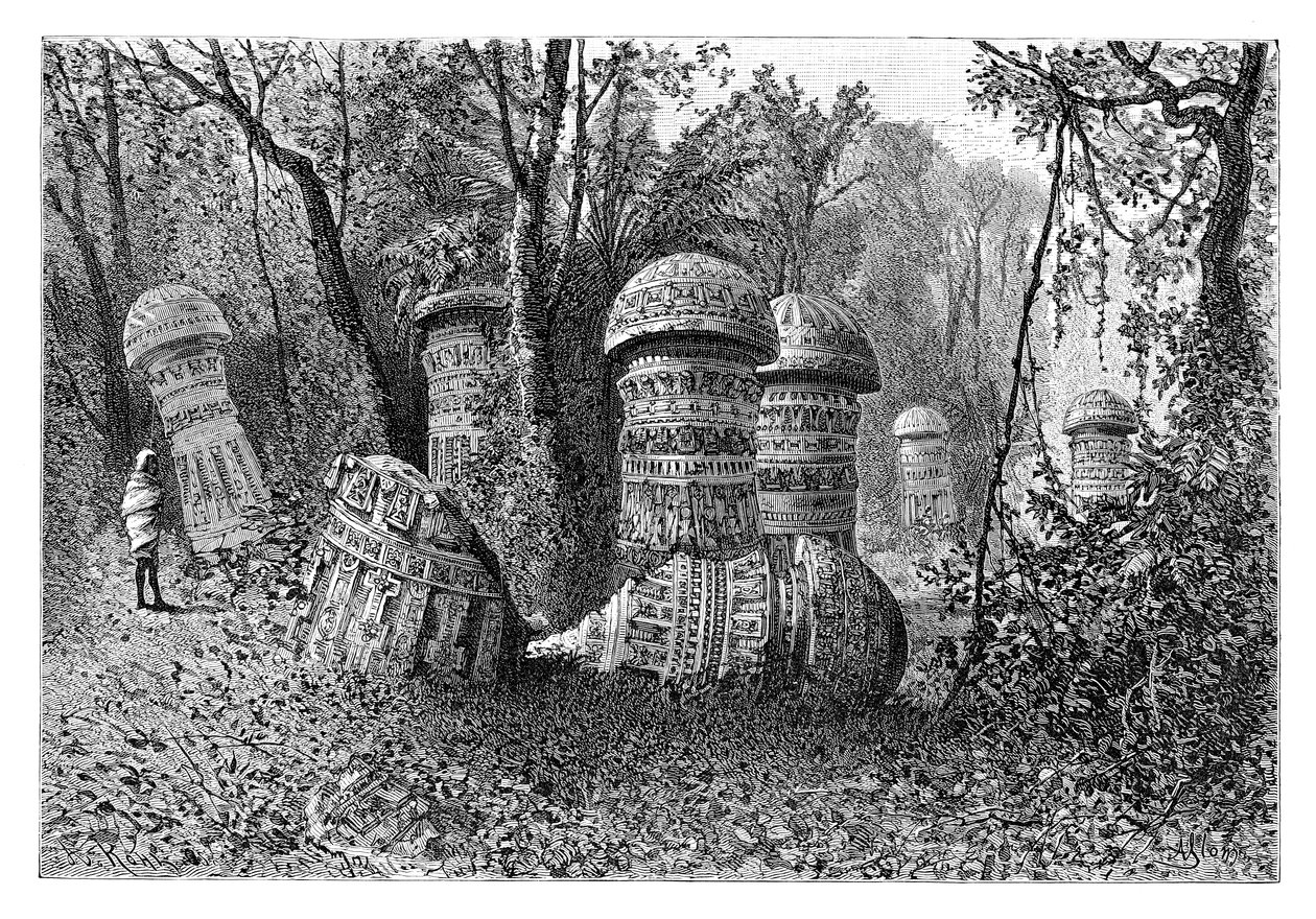 Ruinerne af et Ahom-tempel, Dinajpur, Upper Assam, Indien, 1895. af Armand Kohl